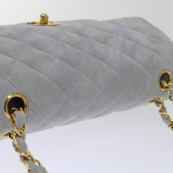 CHANEL Matelasse Chain Shoulder Bag Suede Light Blue CC Auth 69060A - Picture 15 of 16
